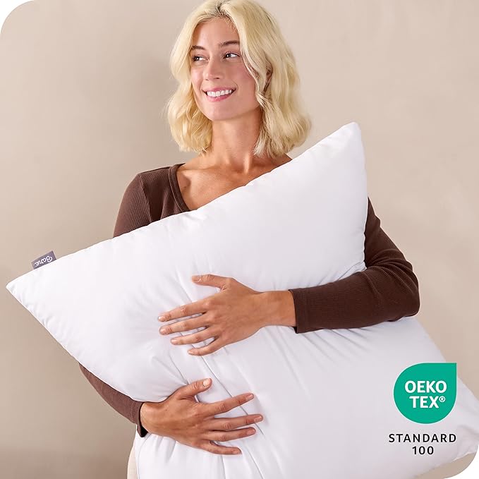 Bare Home Bedding Throw Pillows Insert - 24 x 24 Inches - Decorative Bed and Couch Pillow (Pack of 2, White)