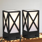 Table Lamp, Set of 2 Rustic Farmhouse Nightstand Lamps, 3 Color Temperatures Desk Lamp with USB Charging Ports AC Outlet Vintage Lamp for Living Room Bed Room, Black