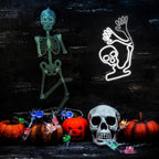 WLHOPE Skull Neon Signs - White LED Skeleton Skull Signs for Wall Decor, Halloween Decor, USB Waving Ghost Neon Light Up Signs for Bedroom, Kid's Room, Bar, Club, Shops, Party Decoration