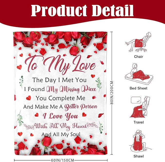 Gifts for Her Wife Girlfriend - To My Love Blanket - Anniversary Wedding Gift for Women - Romantic I Love You Gifts for Her - Wife Girlfriend Birthday Gift Ideas - Christmas & Valentines Day - 60"x80"
