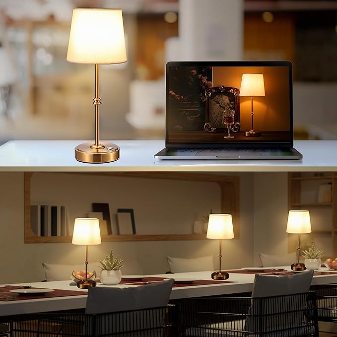 Rechargeable LED Cordless Table Lamp, 5200mAh Battery Operated, 3 Level Brightness, Portable Night Bedside Lamp, Ambient Desk Light for Home Decor, Patio, Restaurant, Dinning(Antique Brass)