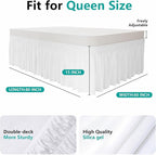 WVM Wrap Around Ruffled Dust Ruffle Bed Skirt with 15" Long Drop for Queen Bed, Feature White Adjustable Buckles, Easy to Install, Wrinkle-Resistant, Fade-Resistant, Soft, Stylish, Machine Washable