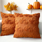 Booque Valley Fall Decorative Pillow Covers Set of 2 Soft Fluffy Faux Fur Wool Pumpkin Throw Pillowcases for Autumn Halloween Farmhouse Home Decor, 18 x 18 inch, Rust