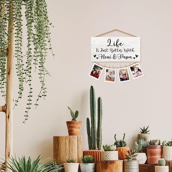 Grandparent Gifts Picture Frame Photo Holder for Wall, Noni Papa Gifts from Grandchildren Granddaughter Grandkids, Grandmother Grandfather Gift, Grandparent's Day Hanging Photo Display