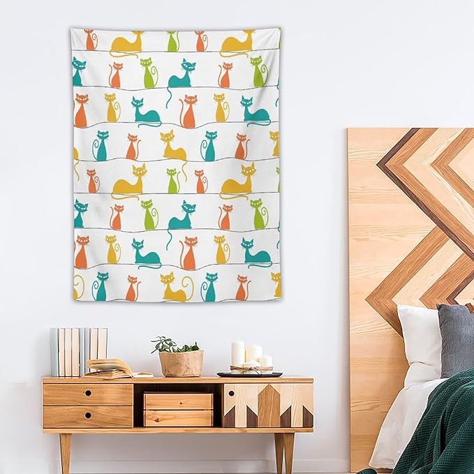 ICMOLYYENLO Boho Medieval Cat Tapestry, Abstract Atomic Starburst Geometric Aesthetic Art Wall Hanging For Bedroom Living Room Dormitory 30x40 Inches
