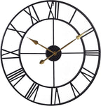 INFINITY TIME 30 Inch Wall Clocks for Living Room Decor, Oversized Modern Black Metal Roman Numeral Wall Clock Decorative(Gold Hands)
