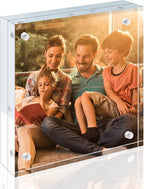 Egofine 4x4 Acrylic Frame, 20mm Thicker Frameless Clear Picture Frame, Double Sided Magnetic Picture Frame Square Frame, Free Standing Desktop Display