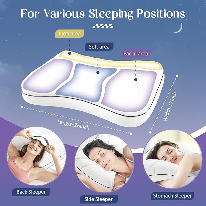 cozyide Cervical Neck Pillow with Removable Pillowcase, Memory Foam Bed Pillows for Neck and Shoulder Support, Ergonomic Neck Support Pillow for Side, Back and Stomach Sleepers, 26" L x 17" W