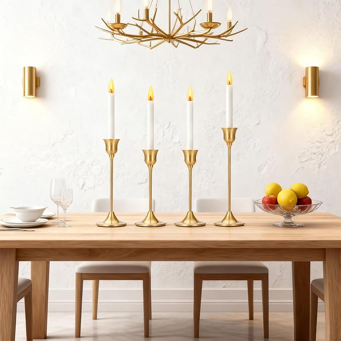 4PCS Candle Holder, Taper Candle Stick Holder - Gold Candle Holders, Holders Vintage Decor Dinner Table Dining Room Centerpieces Decorations for Wedding Fireplace Mantel.(Candles are not Included)