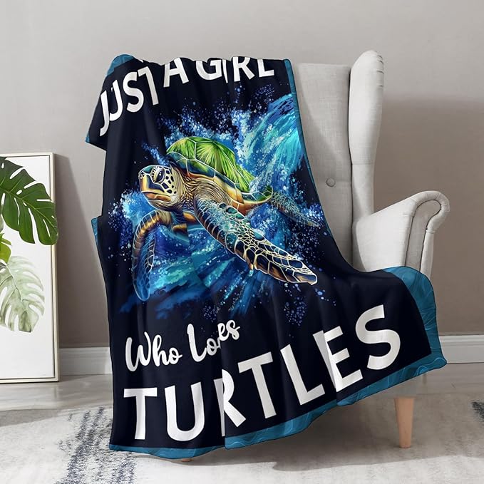Sea Turtle Blanket Gifts for Women - Ocean Themed Nautical Just A Girl Who Loves Turtles Throw for Girl Kids Adults Soft Fleece Cozy Bed Couch Decor Birthday Christmas Lightweight Blanket 50"x60"