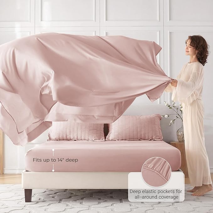 MUXHOMO 7 Pieces California King Comforter Set, Seersucker Bed in a Bag Cal King Size, All Season Luxury Bedding Set with Comforter, Flat Sheet, Fitted Sheet, Pillowcases & Shams, Rose Gold
