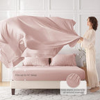 MUXHOMO 7 Pieces Full Comforter Set, Seersucker Bed in a Bag Full Size, All Season Luxury Bedding Set with Comforter, Flat Sheet, Fitted Sheet, Pillowcases & Shams, Rose Gold