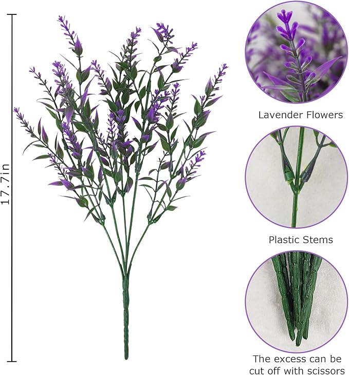 Krissing 80 Bundles Outdoor Lavender Flowers UV Resistant Artificial Flowers for Outdoor Fake Lavender Plastic Purple Plants for Outside Garden Patio Planters Window Box Porch Summer Decor (Purple)