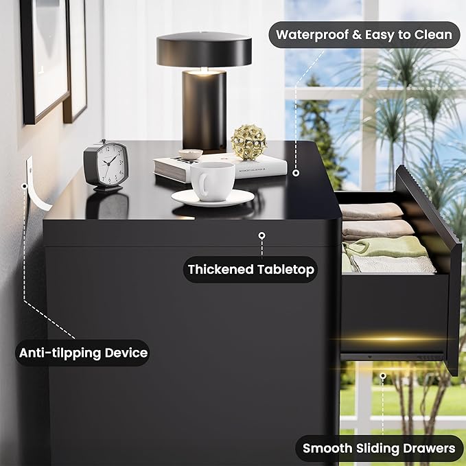 Black 56" Tall Dresser for Bedroom, Fluted Modern 6 Drawers Deep Dressers, Wood Chest of Drawers with Handleless, Curved Profil Storage Closet Dressers for Bedroom, Living Room, Hallway