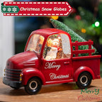 Snowman Christmas Snow Globes Red Truck Carrying Christmas Tree Water Lantern, 8 Christmas Music, Holiday Decorations Gifts for Family, Children or Friends