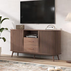 63" Storage Cabinet with Doors,Sideboard Buffet Cabinet, Accent Console Cabinet with Solid Wood Legs and Drawers,Fluted Buffet Table for Living Room, Entryway, Kitchen, Walnut