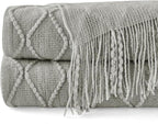 inhand Knitted Throw Blankets for Couch and Bed, Soft Cozy Knit Blanket with Tassel, Light Grey Lightweight Decorative Blankets and Throws, Farmhouse Warm Woven Blanket for Men and Women, 50"x60"