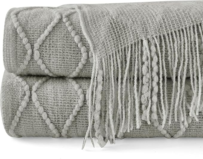 inhand Knitted Throw Blankets for Couch and Bed, Soft Cozy Knit Blanket with Tassel, Light Grey Lightweight Decorative Blankets and Throws, Farmhouse Warm Woven Blanket for Men and Women, 50"x60"