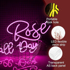Rose All Day Neon Sign LED Pink Rose Neon Light For Wall Decor Dimmable USB Words Light Up Sign for Bedroom Wedding Party Atmosphere Decor Lovers Gift(12.2 * 16.1 In)