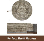 AMOAMI 6FT Round Rug - Vintage Soft Coffee & Brown Rugs for Living Room, Bedroom, Dining Room, Office - Non Slip, Machine Washable