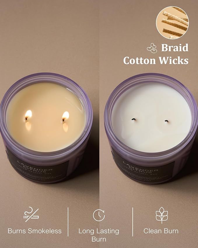 M&SENSE Soy Candles for Home Scented, 11.6oz Lavender Citrus Scent Aromatherapy 70H Burn Time, Stress Relief Gifts for Mom Girlfriend Teacher, Medium Jar Candle for Spa, Bath, Yoga