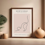 Poster Master Vintage Poster - Retro One Line Cat Drawing Print - Cat Art - Minimal Gift for Men, Women, Animal Lover - Abstract Wall Decor for Home, Office, Bedroom, 16x20 Brown Framed