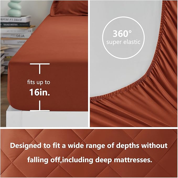 CozyLux Full Size Comforter Sets Burnt Orange - 7 Pieces Bed in a Bag Full, Luxury Soft Bed Set for All Seasons, Bedding Set with Down Alternative Comforter, Sheets, Pillowcases & Shams, Terracotta