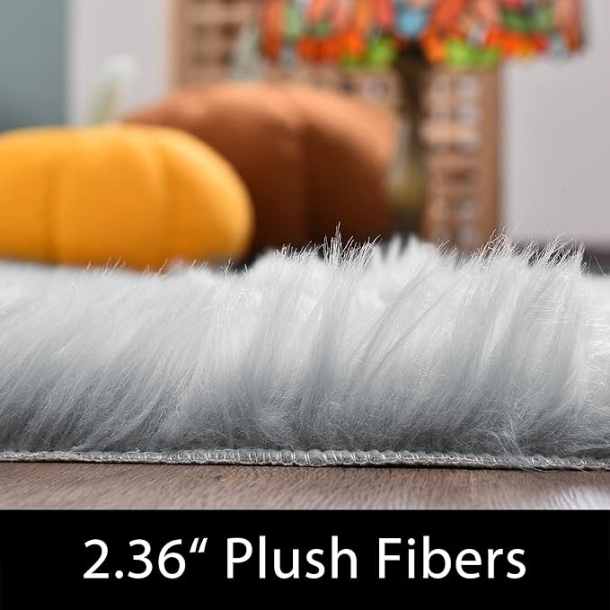 Latepis 5x8 Gray Area Faux Fur Rug for Living Room Sofa Floor Washable Fluffy Rugs Fuzzy Rugs for Bedroom Dorm Luxury Home Decor