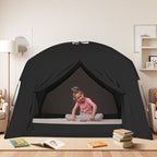 Bed Tents for Kids and Adult, Portable 100% Breathable and 93% Blackout Toddler Dream Play Tent, 3 Doors Big Privacy Space Sleeping Canopy for Floor or Twin Full Queen Sizes Bed (Black, Twin-Size)