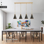 Black Gold Kitchen Island Light 4-Light Pendant Light Fixture Cone Shade 42" Rectangle Chandelier Light Fixture for Dining Room Bar Counter
