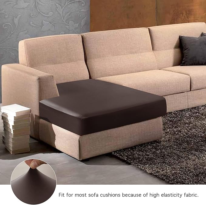 Yates Home Couch Covers for Sectional Sofa L Shape PU Leather Cushion Slipcover Water-Proof Elastic Chaise Seat Cover Protector Slip Cover for Settee Seater Replacement in Living Room（XXL, Chocolate