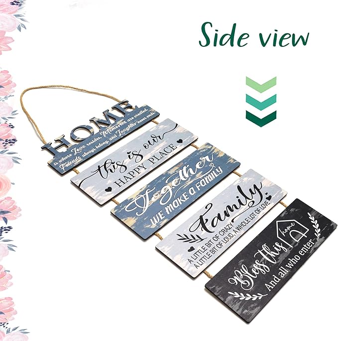 Wooden Collage Panels Home Positive Affirmations Wall Art - Wall Plaques for Living Room,Bedroom,Dining Room,Bathroom - Multicolor Family Rustic Farmhouse Wall Decor 5pcs