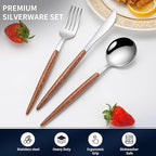 16 PCS Silverware Set for 4,Stainless Steel Flatware Cutlery Eating Utensils Set with Wood Grain Handle,Steak Knives Forks and Spoons for Home,Party,Mirror Polished and Dishwasher Safe