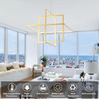 Modern LED Chandelier Led Pendant Light Square Contemporary Chandelier Hanging Light Dimmable for Living Room, Dining Room, Bedroom, Kitchen, Stydy Room 90W 3000K/4000K/6000K Optional,Gold