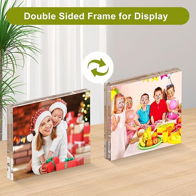 3 x 3 Acrylic Picture Frames 8 Pack, Clear Frameless Magnetic Double Sided Photo Frame, Self Standing Desktop Display Stand for Bedroom Living Room Home