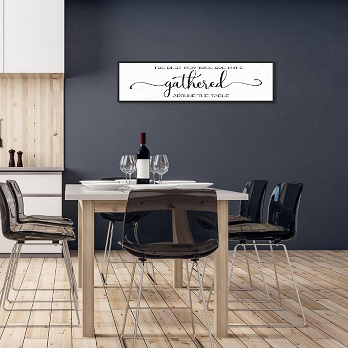 The Best Memories Are Made Gathered Around The Table Wall Decor: Farmhouse Kitchen Wall Art Framed Large Rustic Kitchen Sign Modern Dining Room Wall Decor Hanging Wall Plaques 12"x40"