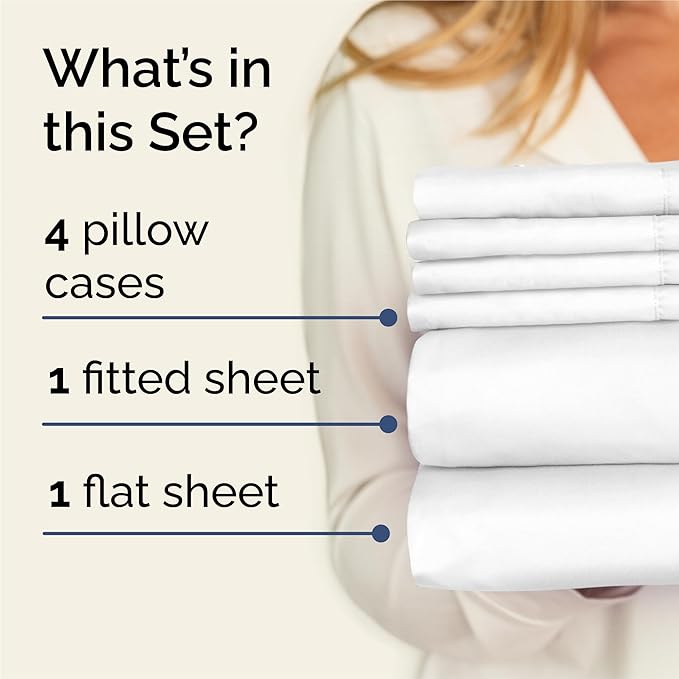 King Sheets Set 6 Piece - Includes 4 Pillowcases - Bed Sheets King Size - Soft Hotel Luxury Bedding - Cooling, Comfy, Fade Free & Breathable - 1 Flat & 1 Fitted & 4 Pillowcases w/ Deep Pockets - White