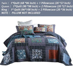 Secgo Twin Size Quilt Size - 100% Cotton Comforter Set Bedding Sets (68 * 86 Inch) with 2 Pillow Shams, Patchwork Reversible Lightweight Bedspread
