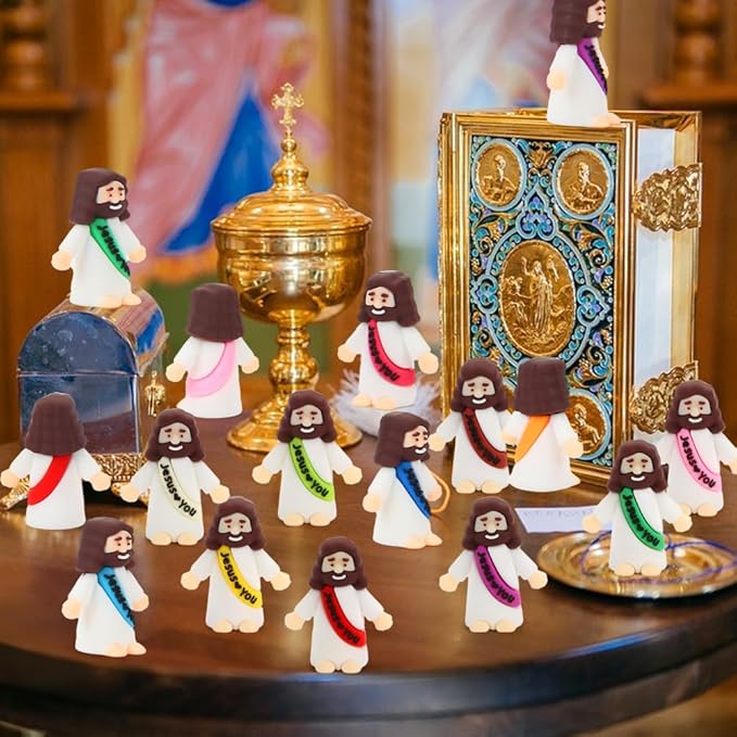 80 Pcs Mini Jesus, Little Jesus Figures to Hide Tiny Figurines in Bulk and Pocket Seek Religious Gifts for Easter Egg Stuffers Fillers Sunday School Baptism Christ Savior Craft