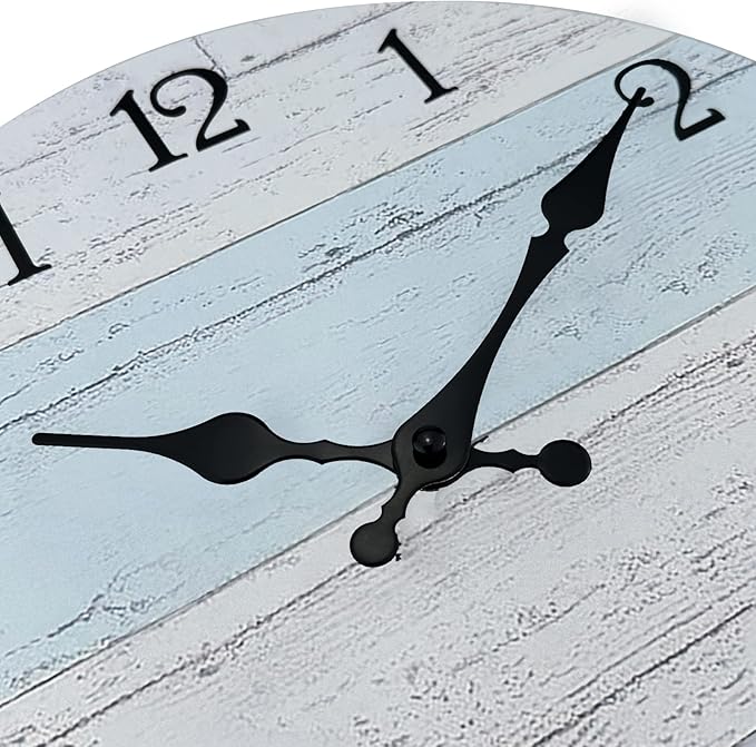 Plumeet Smaill Wall Clock, 10'' Frameless Wooden Wall Clocks with Silent Quartz Movement, Rustic Coastal Country Village Clocks Decorative for Kitchen Bedroom Living Room