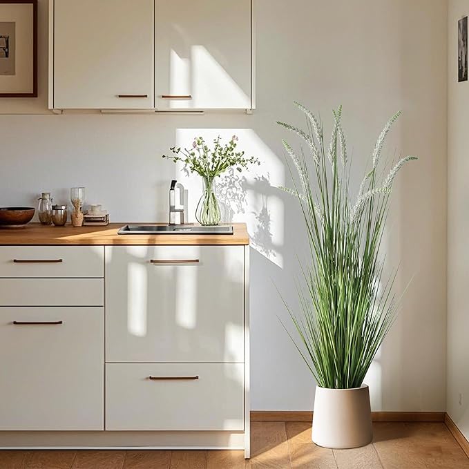 KOL 59in Artificial Veronica Spiked Speedwell Grass, 5ft Faux Veronica Spicata Flower, Tall Reed Grass for Home Office Garden Wedding Decor, Indoor Outdoor Fake Horsetail Plant, UV-Resistant, Yellow