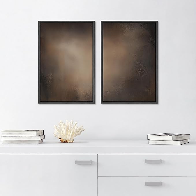 SIGNFORD Framed Canvas Print Wall Art Set Darkened Metallic Texture in Brown Tones Industrial Style Abstract Illustrations Modern Art Decorative for Living Room, Bedroom, Office - 16"x24"x2 Black