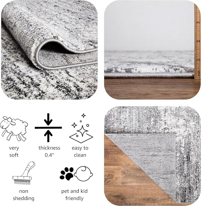 Keen Home Design Area Rugs - Non-Shedding, Thick Pile Abstract Rugs for Kitchen, Living Room, Bedroom, Dining Room, Entryway (Abstract Cream/Grey, 2'8'' x 7'7'')