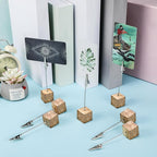 20 Pcs Cube Base Memo Clip Holder with Alligator Clip Wood Table Number Holder Cube Base Place Card Stand Mini Photo Menu Stand for Displaying Number Card(Wood Color)