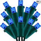 200 Count Blue Wide Angle LED Christmas Lights, 66 ft Green Wire UL Certified Commercial Grade 5mm Holiday String Light Set (Blue)