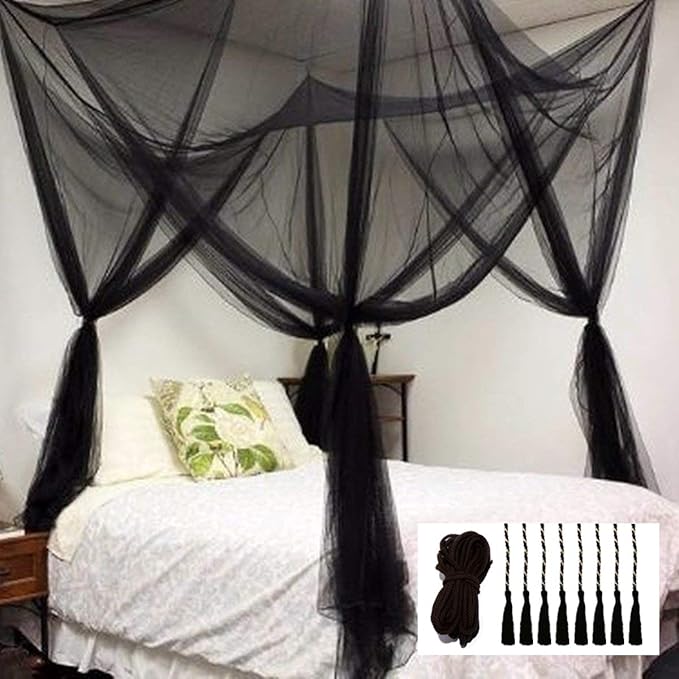 Bed Canopy, Canopy Bed Curtains Bed Drapes for Full Queen King Size Bed Mosquito Net Bed Canopy Curtains for Patio Indoor Outdoor Gothic Room Decor Screen Netting Canopy Curtains Blcak