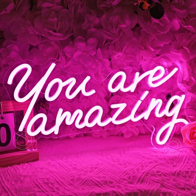 SYLHOME Pink You Are Amazing Led Neon Light Sign Girls Bedroom Kids Room Wall Decor Sign Wedding Birthday Christmas Graduation Party Sign Student Gifts USB 15.75" X 8.94"