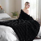 BENVWE Faux Fur Throw Blanket for Couch Bed - Fluffy Soft Thick Bubble Blanket for Living Room Home Decor - Fathers Day Birthday Gifts for Women Men, Black, 60" x 80"