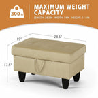 Ottoman Rectangular Storage Ottoman Bench, Flannel Footrest Stool Footstool with Lid for Living Room, Bedroom, Entryway, Light Brown, 28.5"x19"x17.5"