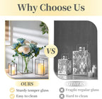 Glass Hurricane Candle Holder Large - Hewory 3pcs Black Rectangle Flower Holders Centerpiece for Table, Tall Floor Square Pillar Candle Lantern for Wedding, Anniversary, Party, Fireplace, Dining Room